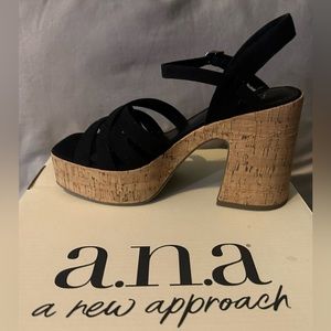 A.N.A Ana Heston new black corked heeled sandals shoes size 6